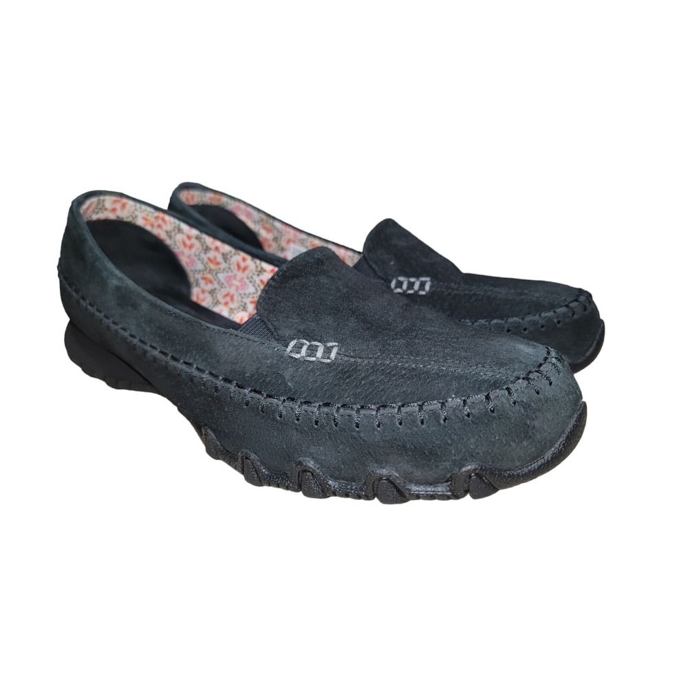 Skechers Women's Bikers Pedestrian Black Suede Comfort Loafer Shoes 9.5 EW